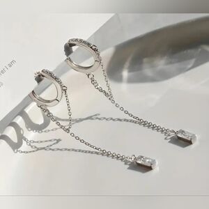 Chic Silver Drop Earrings with Crystal Accents!
